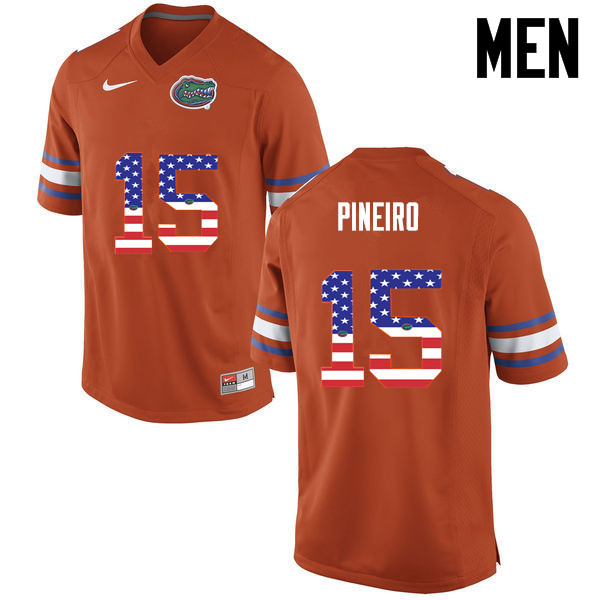 Men Florida Gators #15 Eddy Pineiro College Football USA Flag Fashion Jerseys-Orange - Click Image to Close